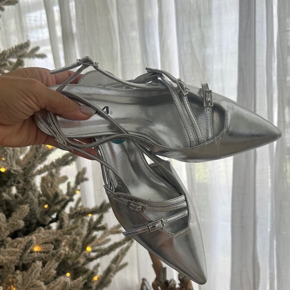 Soda Silver Strappy Heels